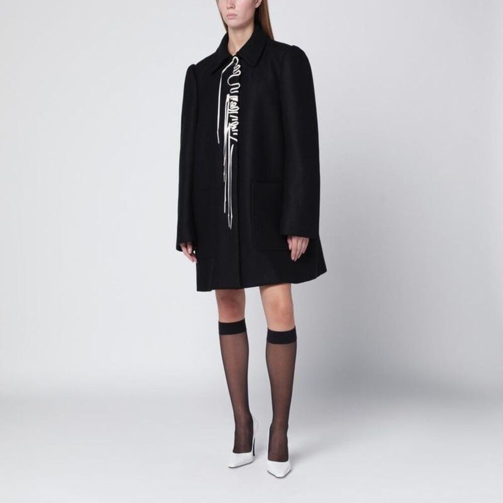 DRIES VAN NOTEN Wool Blend Collar Detail Coat Women BLACK Coats & Jackets - Picture 1 of 4